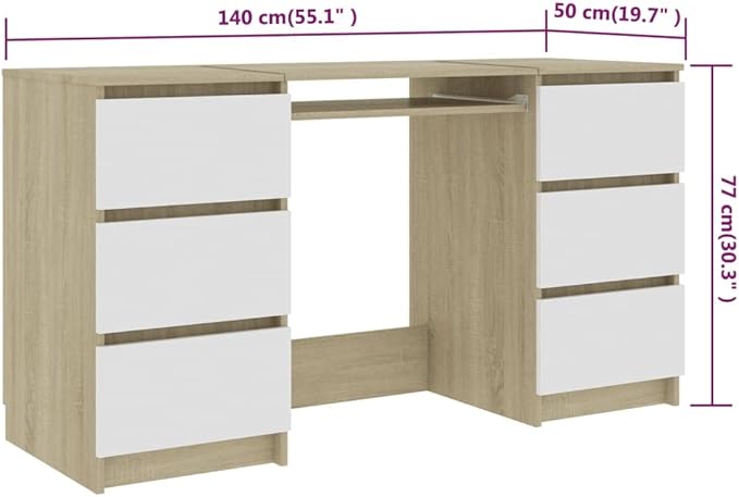 Small Computer Deskwith DrawerSchool Writing DeskStudy DeskWork Home Office Desk for Small SpaceWriting Desk White and Sonoma Oak 55.1x19.7x30.3 Chipboard