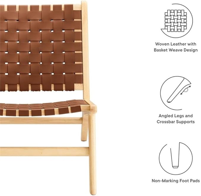 Modway Saoirse Faux Leather Wood Accent Lounge Chair in Natural Brown
