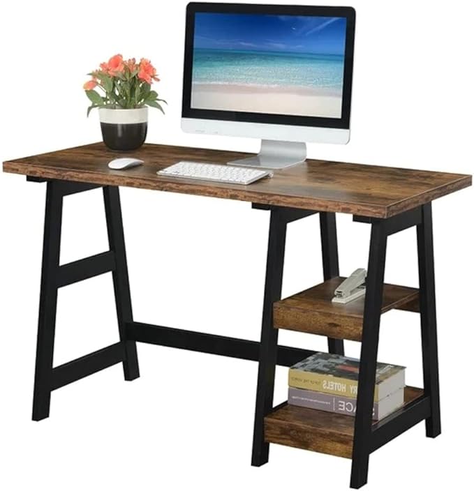 Farmhouse Style Rising Desk Home Office | 2 Open Side Shelves for Extra Storage Wide Top Surface Laddered Legs Reversible | Student Laptop Accessories Solid Wood Manufactured | Dark Brown/Black