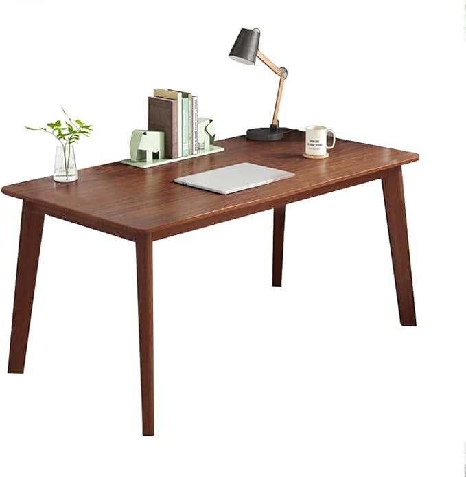 IOTXY Simple Wooden Writing Desk - Modern Minimalist Style PC Laptop Computer Workbench with Solid Wood Legs 55 W Home Office Work Table for TV Stand Music Video Live Broadcast Workstation Walnut