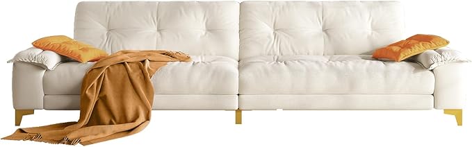 104.7 sectional Couch mid-Century Modern 4-Seater Comfy Cloud Couch for Living Room Office Button Tufted upholstered Metal Legs Sofa Sturdy loveseat (Beige 104.7 Inch)