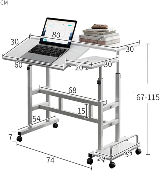 Small Standing Desk with Wheels Mobile Stand Up Desk Portable Standing Table on Wheels for Walking Pad Rolling Computer Desks Adjustable Height for Home Office School Dark Walnut