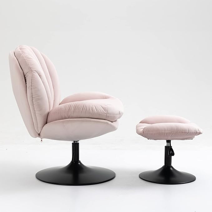 Generic FurnitureSwivel Accent Chair Living Room Chair with OttomanAdjustable Seat Height TV ChairPink