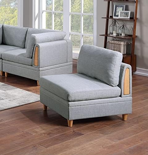 NewCosmos Living Room Furniture Armless Chair Light Grey Dorris Fabric 1pc Cushion Armless Chair Wooden Legs