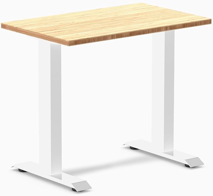 Desky Zero Mini Bamboo Desk 40 x 24 inches Fixed Height Writing Desk with Natural Dark Bamboo Top and White Steel Frame Compact Office Desk for Home Study or Workstation