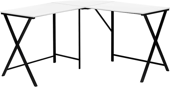 Computer Desk Home Office Corner 55 l L Shape Work Laptop White Laminate Black Metal Contemporary Modern