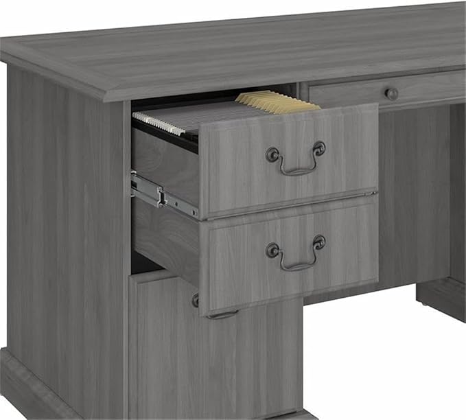 Bush Furniture Saratoga Executive Desk with Drawers Modern Gray