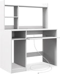 Computer Desk with Power Outlet and Hutch Home Office Workstation with Bookshelf Keyboard Tray &amp CPU Stand Writing Study Table with Storage for Small Space Black/White (White)