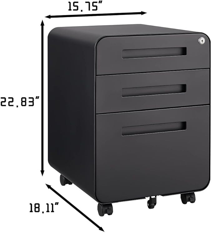 3-Drawer Mobile Filing Cabinet with Lock Metal Filing Cabinet to be Installation Required (YH-Black)