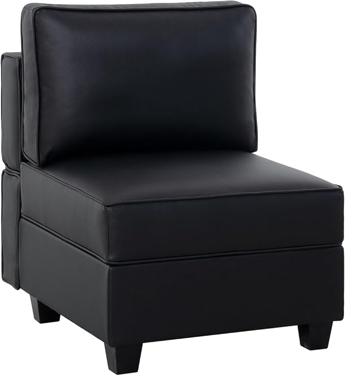 Naomi Home Sarah Middle Section in Black Air Leather Deep Ergonomic Seating with Pocket Coil Springs Modular Sectional Sofa Component for Stylish Living Rooms