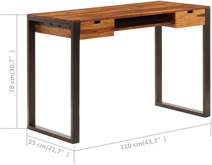 Writing Computer DeskHome Office DeskHome Office Table Computer Workstationfor Small SpacesDesk 43.3x21.7x30.7 Solid Sheesham Wood and Steel