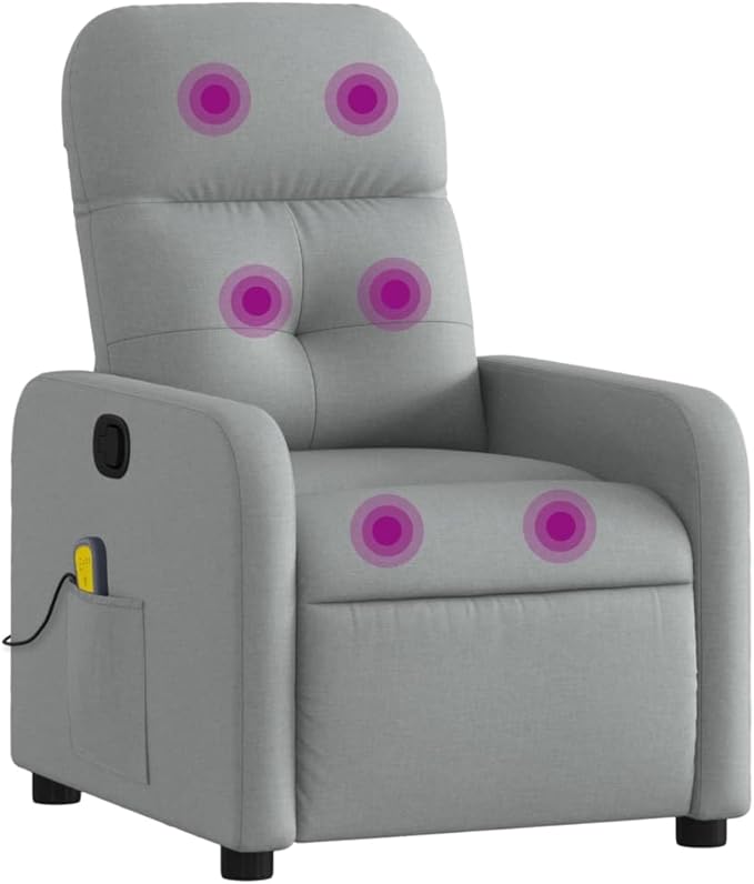 vidaXL Light Gray Fabric Massage Recliner - Manual Recline Armchair for Elderly 6-Point Vibration Comfort Padding Living Room Seating