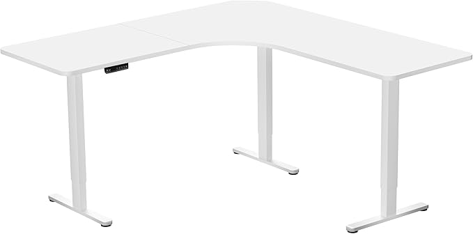 VIVO Electric Height Adjustable 71 x 71 inch Curved Corner Stand Up Desk White Table Top White Frame Memory Controller L-Shaped Workstation E3C Series DESK-KIT-E3CWW