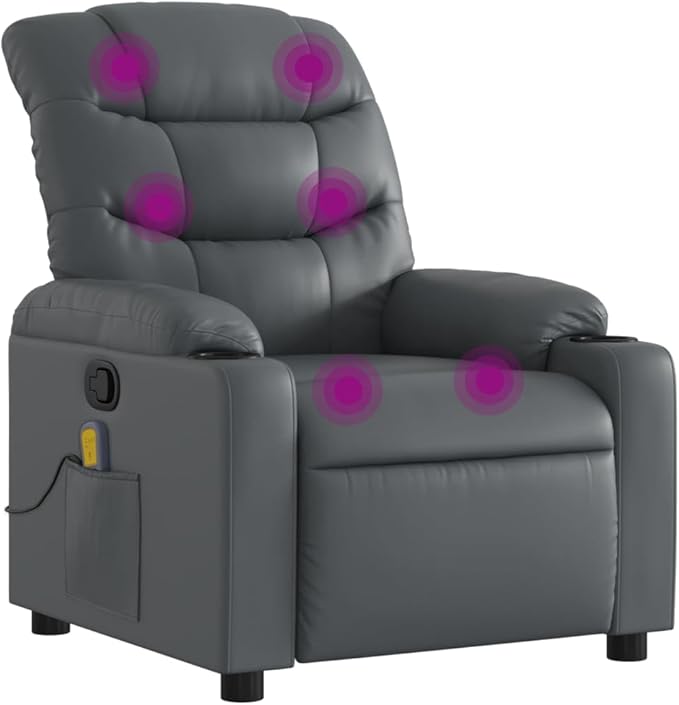 vidaXL Massage Recliner Chair Grey Faux Leather Standard