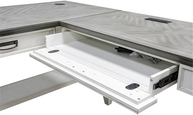 Martin Furniture Hartford Contemporary L-Shaped Wood Desk with 2 Utility Drawers Easy Assemble in Weathered White Finish