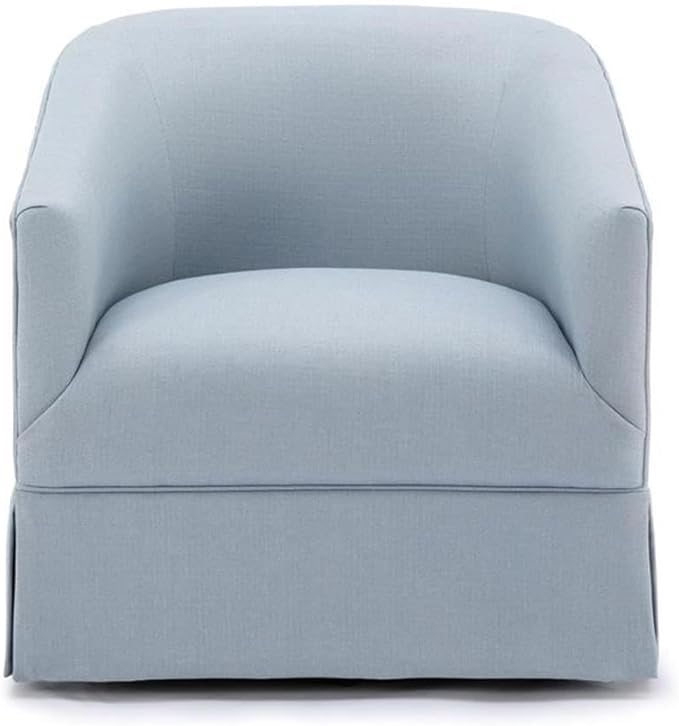 Elm Transitional Woven Polyester Fabric Upholstered Skirted 360-Degree Swivel Accent Chair with Narrow Slope Arm Metal Base in Sky Blue Finish