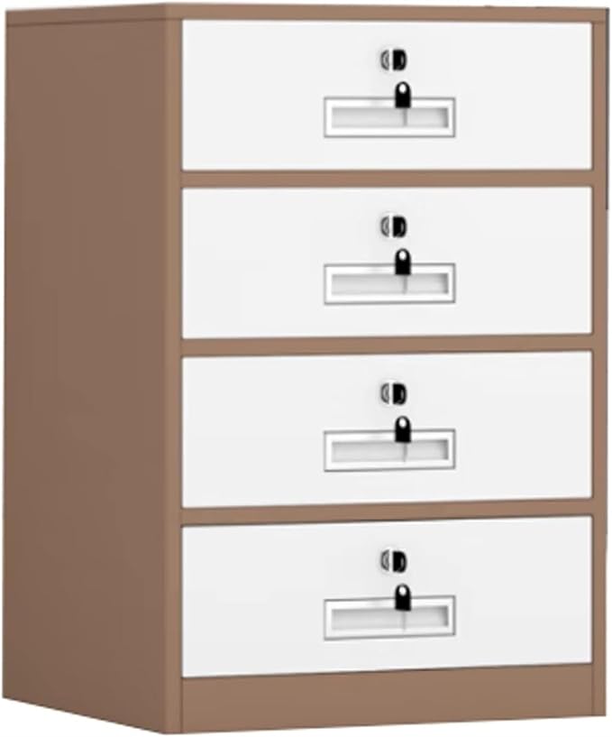 File Cabinet 4-Drawer File Cabinet with Lock Under Desk Metal Filing Cabinet Office Storage File Cabinet Under Desk Storage(Color:Coffee Color)