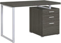 Pemberly Row 3-Drawer Office Desk Weathered Gray Wood and Silver Metal 47.25 W x 23.5 D x 30 H File Cabinet Contemporary Design Sleek Workspace for Home Office or Study Room