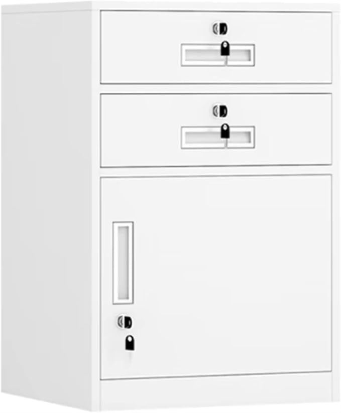File Cabinet Under Desk Metal Filing Cabinet with Lock 2 Drawer and 1 Cabinet File Cabinet for A4 Sized Letters(Color:White)