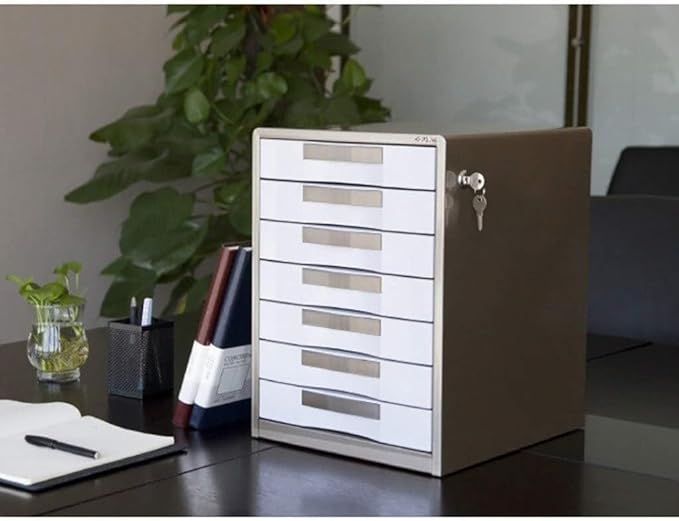 File Cabinet with Locking Aluminum Slide Drawers Locking Doors Desktop Data Storage Boxes