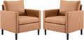 MOJAY Modern Accent Chairs Set of 2 Mid-Century Living Room Chair for Bedroom PU Leather Upholstered Comfy Armchair for Apartment Waiting Room (Brown)