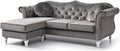 MAKLAINE Modern Velvet Sofa Chaise 81 W x 35 D x 34 H Dark Gray Finish Tufted Back and Arms Hardwood Frame Turned Wood Feet Includes 2 Matching Pillows Living Room Seating for Up to 4