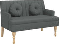 vidaXL 44 W Small Loveseat with Round Pillows Fabric Sofa with Armrests &amp Wooden Feet Modern 2 Seater Couch for Small Spaces Ideal for Living Room &amp Bedroom Dark Gray