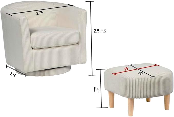 Furniture 360° Swivel Accent Chair and Ottoman Set Black