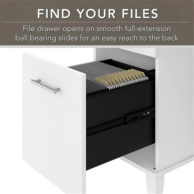 Pemberly Row 72W Office Desk with Drawers and Hutch Engineered Wood White Finish Frosted Glass Doors Wire Management Spacious Home Office Desk and Storage Solution for Computer and Paperwork