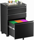 Superday Black File Cabinet 3 Drawer Fully Assemble Metal Rolling Vertical Filing Cabinet with Wheels Small Under Desk File Cabinets for Home Office