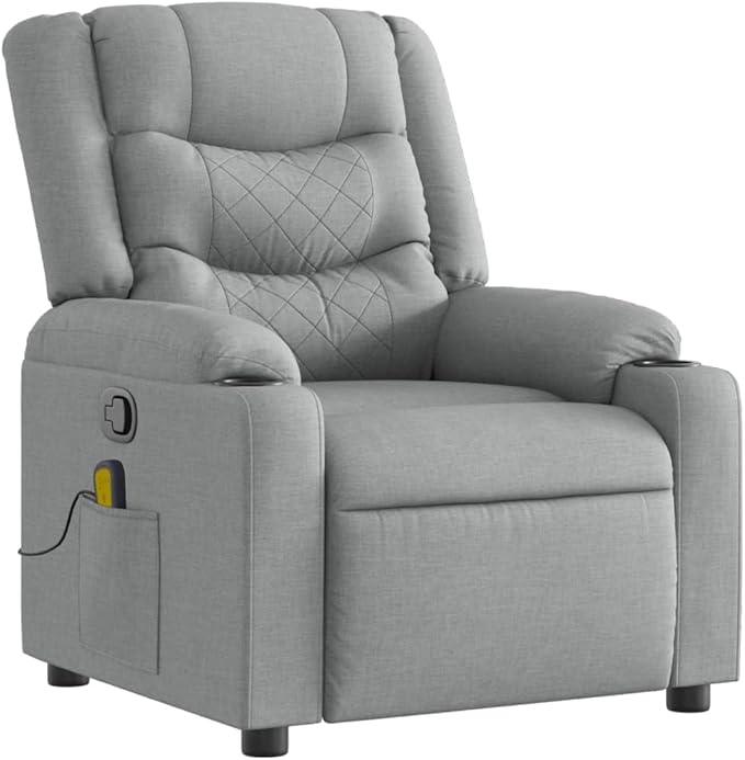 vidaXL Massage Recliner Chair for Elderly - Manual Recliner Lounge Armchair with Vibration Massage Cup Holders Side Pocket in Light Gray Fabric
