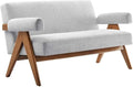 Pemberly Row Upholstered Loveseat Heathered Fabric in Light Gray 30.5 H x 59 W x 31.5 D Rubberwood Legs Dense Foam Padding Ergonomic Design Modern Style Seating for Living Room or Bedroom