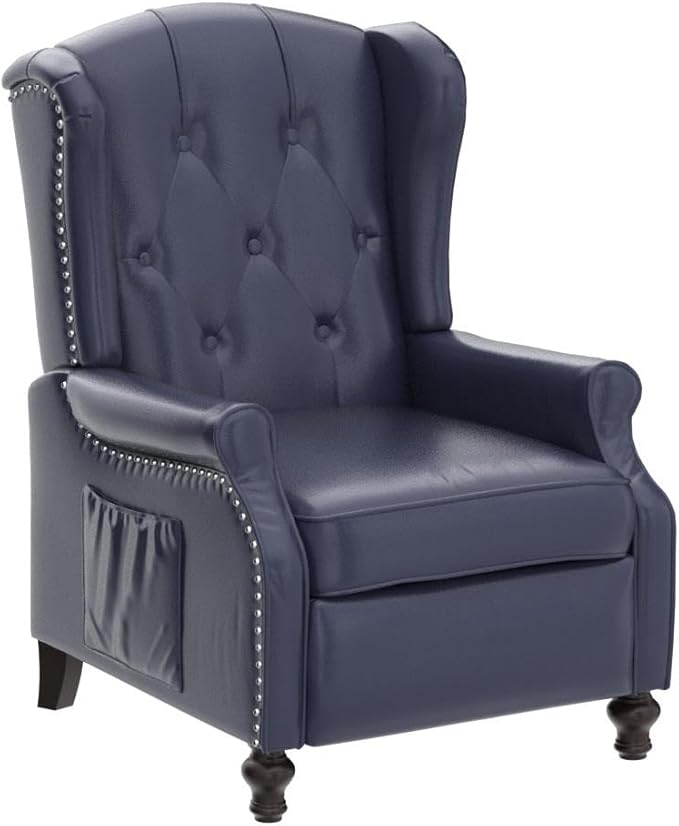 Wingback Recliner Chair with Massage and Heat PU Leather Push Back Arm Chair for Living Room Wingback Recliner with Remote Control Padded Cushion Backrest Wooden Legs