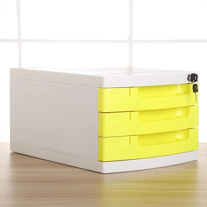 Plastic Storage Drawers Desk Storage Unit Organizer Lockable File Cabinet A4 Box for OfficeB-3 Drawers
