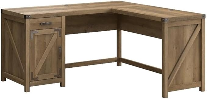 Bush Furniture Knoxville 60W L Shaped Desk with Drawer and Storage Cabinet in Reclaimed Pine Corner Computer Table for Home Office