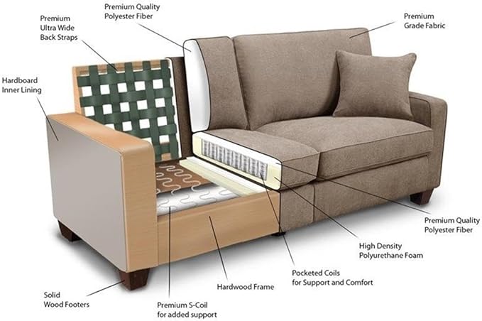 Pemberly Row 73 Sofa Fawn Tan Upholstery 35 H x 73 W x 32.5 D Tool-Free Assembly Memory Foam Cushions Sturdy Hardwood Frame Modern Flared Arms Compact Living Room or Office Seating