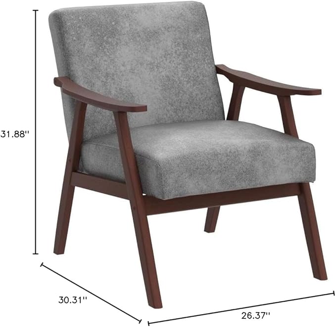 Accent Chair with Microfiber Upholstery and Solid Wood Frame Classic Mid-Century Modern Living Room Furniture for Extra Seating Spotted Grey
