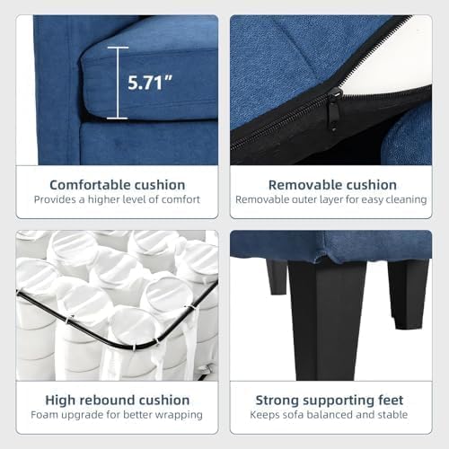 L Shaped Sectional Sofa with Movable Ottoman Lounge Sectional Sleeper Sofa Couch for Apartment &amp Small Space Small Couch for Living Room Blue