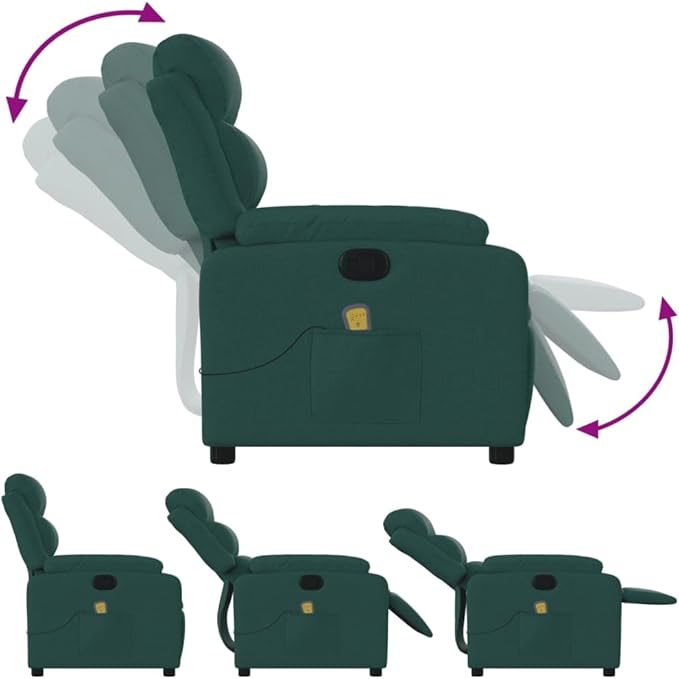 vidaXL Dark Green Fabric Massage Recliner Chair - Manual Reclining Armchair with Vibration Massage Cozy Padded Seating Side Pocket