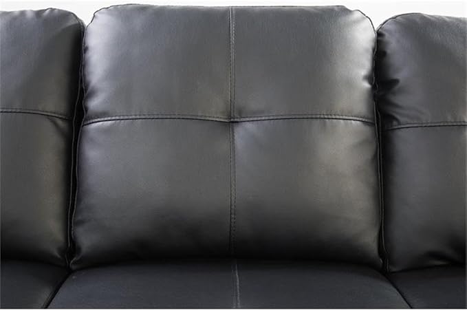 Devion Furniture Transitional PU Faux Leather Sectional Sofa with Lift-top Storage Ottoman for Living Room in Black Finish