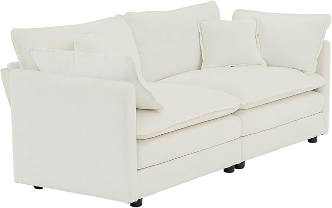 76.7 Loveseat Sofa Couch for Living Room 2 Seat Sectional Couch Cloud Sofa with Thickened Cushion &amp 4 Pillows for Small Spare ApartmentChenille Fabric Cream White