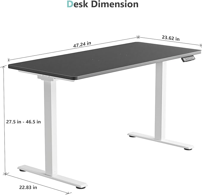 Dual Motor Electric Standing Desk with One Piece Desktop 48 x 24 Inch Adjustable Height Sit to Stand Up Desk for Home Office Work &amp Study White Frame &amp Black Desktop (2 Packages)
