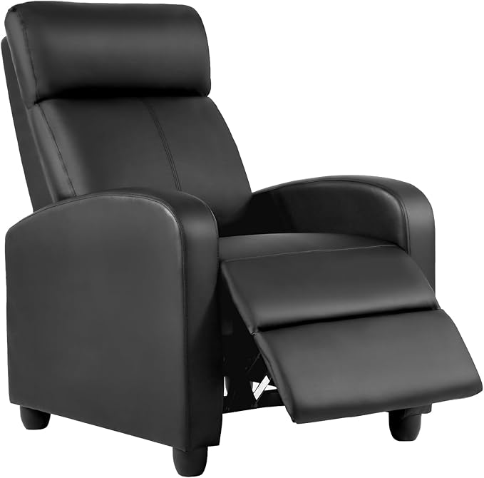 BestMassage | Recliner Chair | No Massage Function | Leather Black | with Lumbar Support Adjustable Push Back Wide Armrests Footrest &amp Padded Seat | Easy Assembly | for Living Room Home Theatr