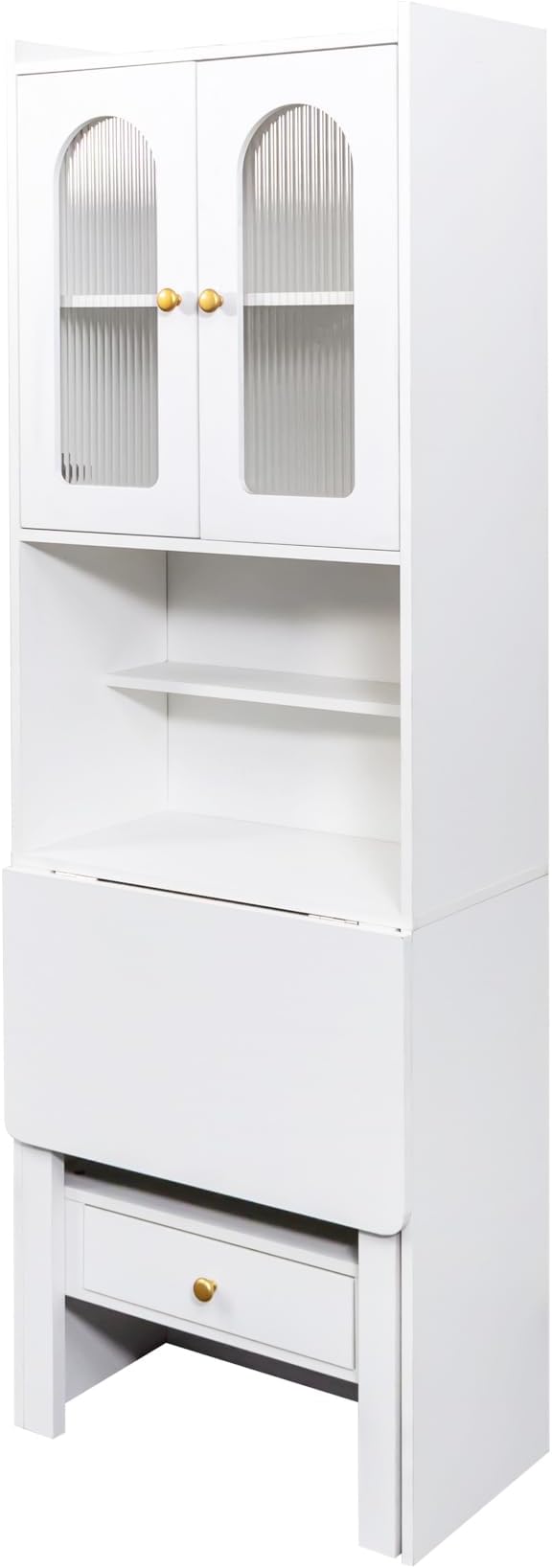 Foldable Office Desk Fold Out Convertible Hidden Murphy Computer Desk with Storage Shelves Multi-Function Folding Writing Table for for Small Spaces Home Office (White.)