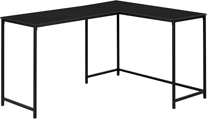 Computer Desk Home Office Corner 58 l L Shape Work Laptop Black Laminate Black Metal Contemporary Modern