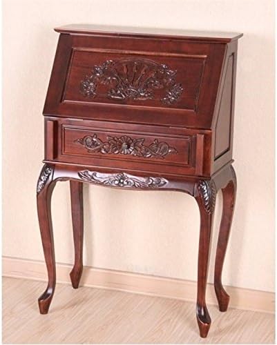 BOWERY HILL Small Secretary Desk 43 H x 14 W x 27 D Hardwood Dual Walnut Finish Traditional Style Hand-Carved Design Queen Anne Legs Eco-Friendly Office Desk with Storage for Home or