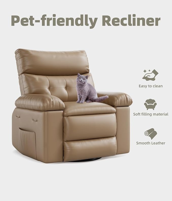 Oversized Recliner Chairs with Massage and Heat Leather Recliner Chair for Adults Manual Chair with Cup Holder for Living Room Bedroom and Nursery (Tan)