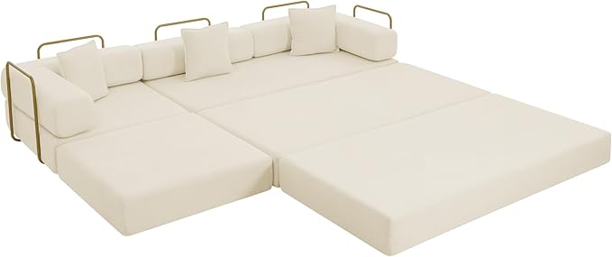 Eafurn L Shaped Convertible Sleeper Sofa Bed King Size Sleeper Sofabed 7-in-1 DIY Combination Corduroy Folding Mattress Couch with Fixed-Shape Frame Boneless Floor Sofa Couch