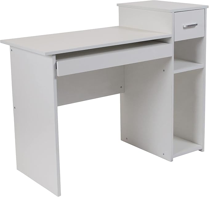 Flash Furniture Highland Park White Computer Desk with Shelves and Drawer
