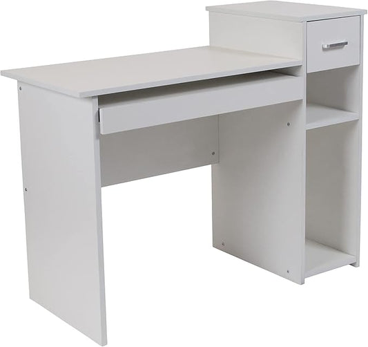 Flash Furniture Highland Park White Computer Desk with Shelves and Drawer